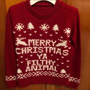 Kids sweater merry Christmas ya filthy animal.